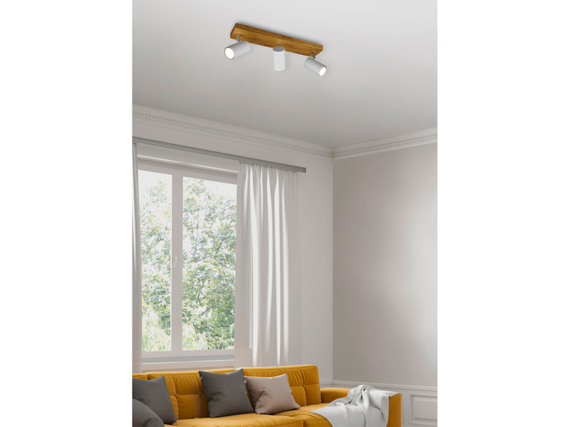 Deckenstrahler 3-flammig Weiß mit Holz inkl. GU10 LED, Breite 44cm