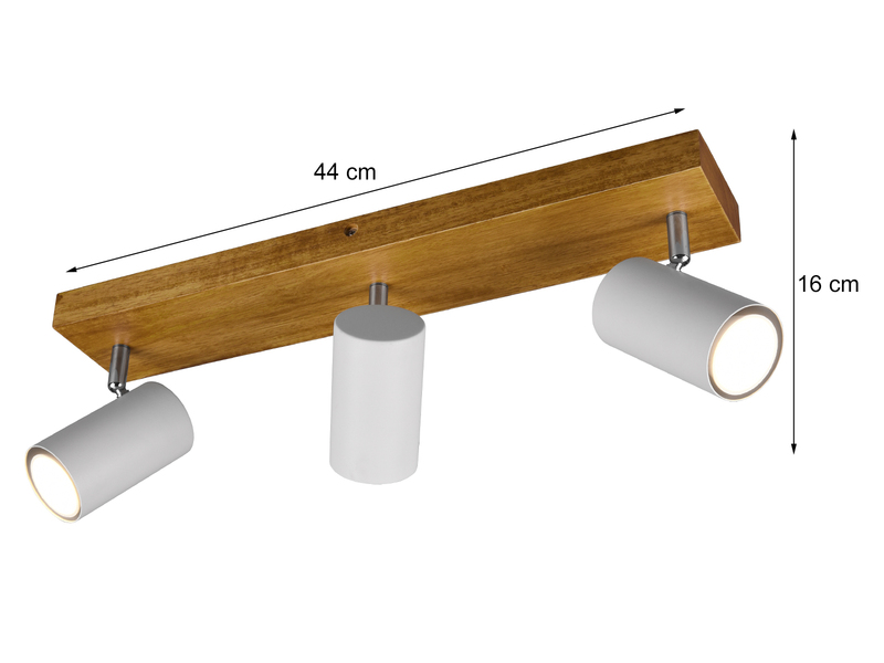 LED Deckenstrahler Weiß mit Holz 3-flammig, Breite 44cm