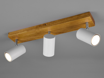 Deckenstrahler 3-flammig Weiß mit Holz inkl. GU10 LED, Breite 44cm