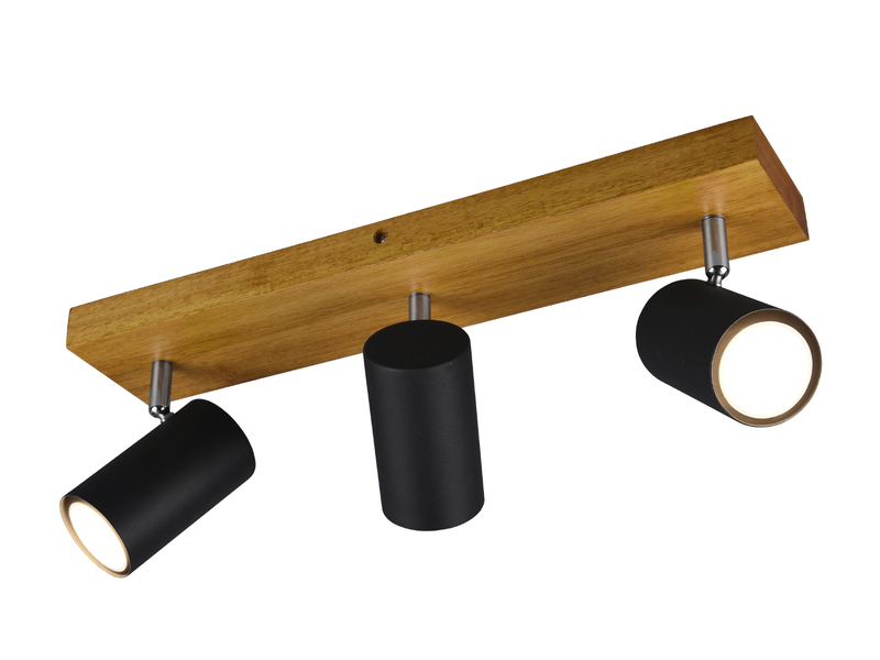 LED Deckenstrahler Schwarz mit Holz 3-flammig, Breite 44cm