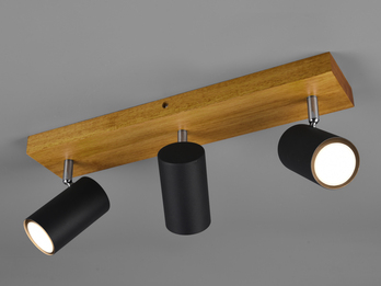 Deckenstrahler 3-flammig Schwarz mit Holz inkl. GU10 LED, Breite 44cm