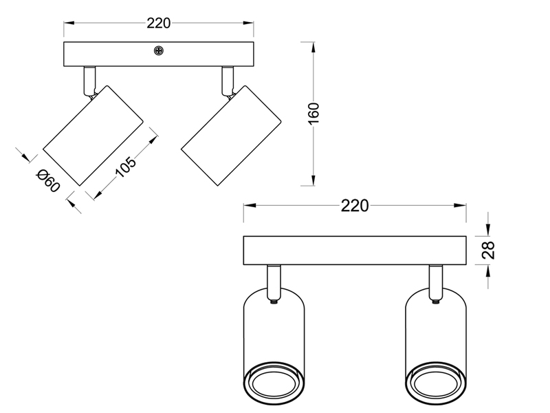 Deckenstrahler 4-flammig Weiß mit Holz inkl. GU10 LED, Quadrat 22cm