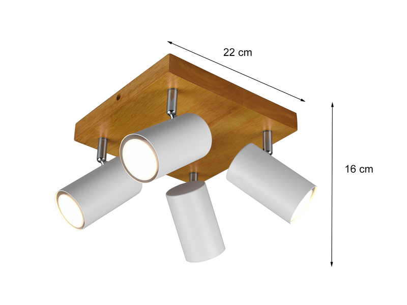 LED Deckenstrahler in Weiß mit Holz 4-flammig Spots schwenkbar
