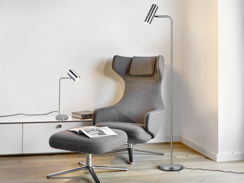 Stehlampe MARLEY Metall Silber matt, Spot schwenkbar, Höhe 151cm