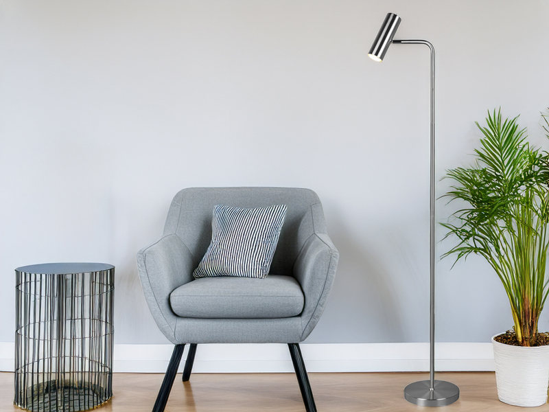Stehlampe MARLEY Metall Silber matt, Spot schwenkbar, Höhe 151cm