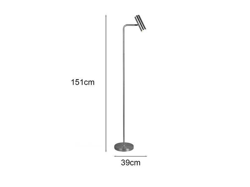 Stehlampe MARLEY Metall Silber matt, Spot schwenkbar, Höhe 151cm
