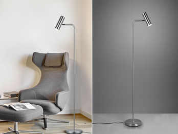 Stehlampe MARLEY Metall Silber matt, Spot schwenkbar, Höhe 151cm
