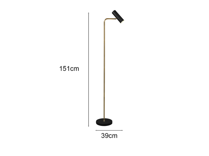 Stehlampe MARLEY Metall Schwarz Gold, Spot schwenkbar, Höhe 151cm