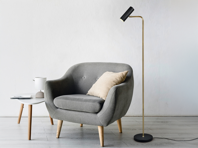 Stehlampe MARLEY Metall Schwarz Gold, Spot schwenkbar, Höhe 151cm
