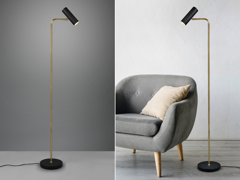 Stehlampe MARLEY Metall Schwarz Gold, Spot schwenkbar, Höhe 151cm