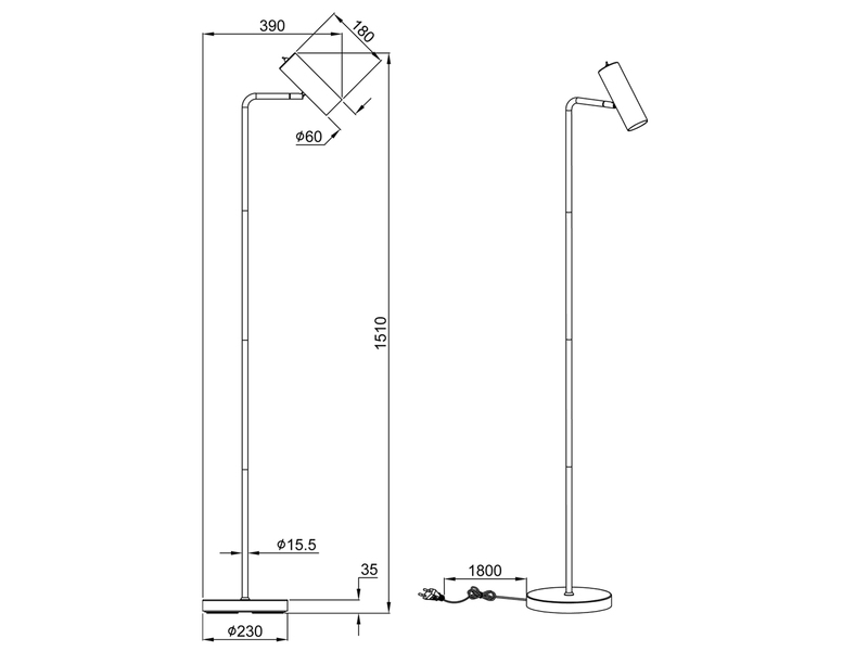 Stehlampe MARLEY Metall in Weiß matt, Spot schwenkbar, Höhe 151cm