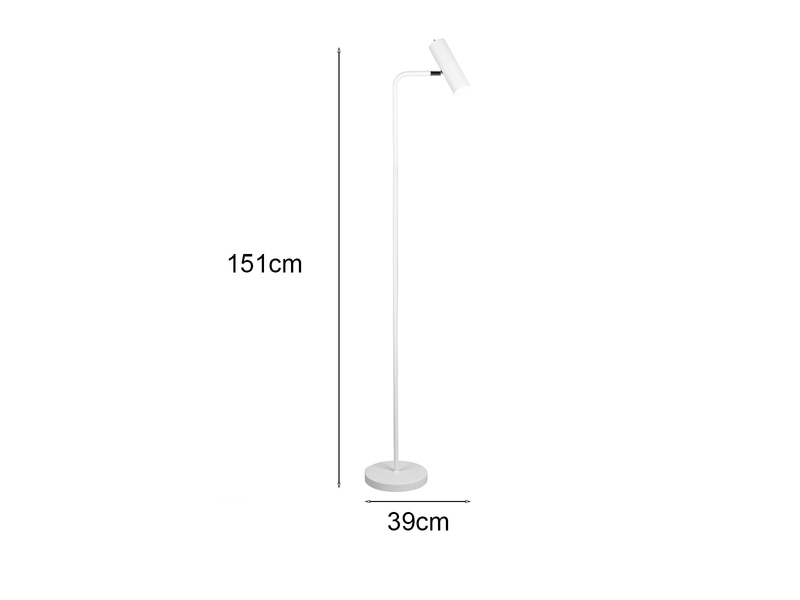 Stehlampe MARLEY Metall in Weiß matt, Spot schwenkbar, Höhe 151cm