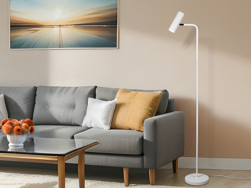 Stehlampe MARLEY Metall Weiß matt, Spot schwenkbar, Höhe 151cm