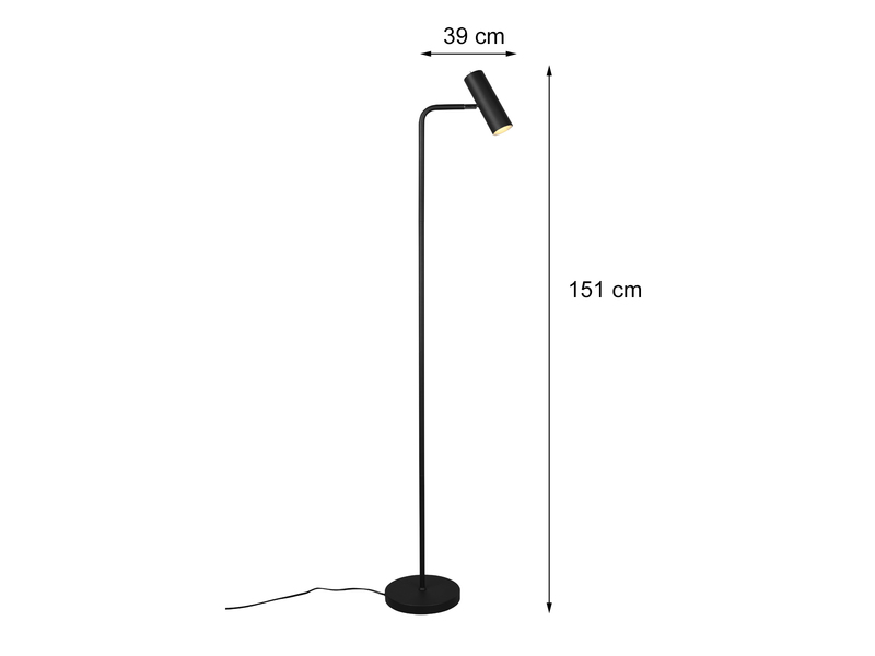 Stehlampe MARLEY in Schwarz matt, Spot schwenkbar, Höhe 151cm