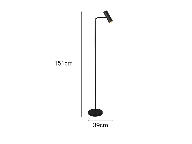 Stehlampe MARLEY in Schwarz matt, Spot schwenkbar, Höhe 151cm