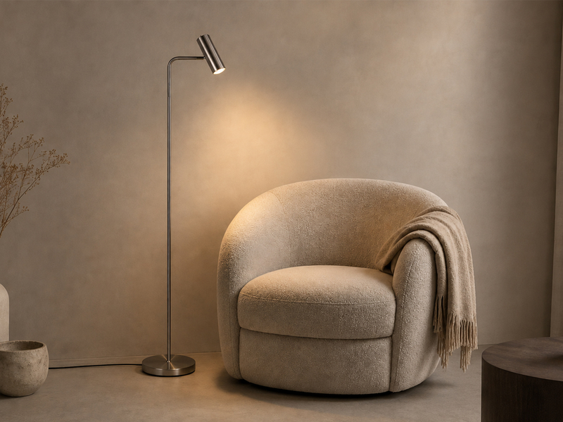 Stehlampe Metall Silber matt, Spot schwenkbar inkl. GU10 LED, Höhe 151cm
