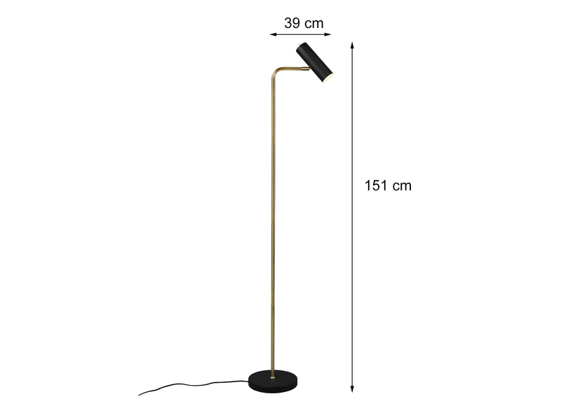 LED Stehlampe in Messing & Schwarz matt, Spot schwenkbar, Höhe 151cm