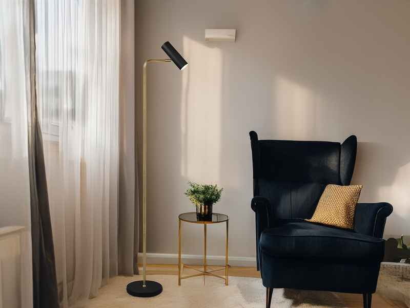 Stehlampe Metall Schwarz Gold Spot schwenkbar inkl. GU10 LED, Höhe 151cm