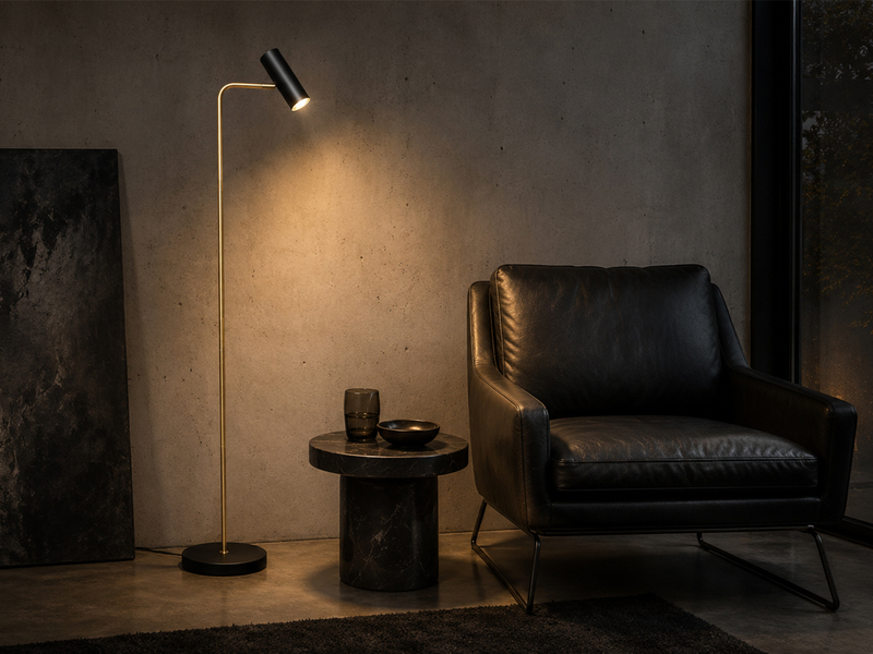 Stehlampe Metall Schwarz Gold Spot schwenkbar inkl. GU10 LED, Höhe 151cm