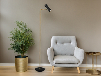 Stehlampe Metall Schwarz Gold Spot schwenkbar inkl. GU10 LED, Höhe 151cm