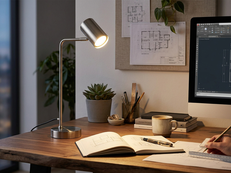 Schreibtischlampe in Silber matt, Spot schwenkbar inkl. GU10 LED, Höhe 45cm