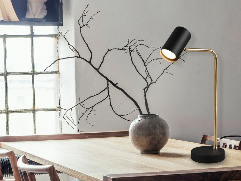 Schreibtischlampe in Schwarz Gold, Spot schwenkbar inkl. GU10 LED, Höhe 45cm