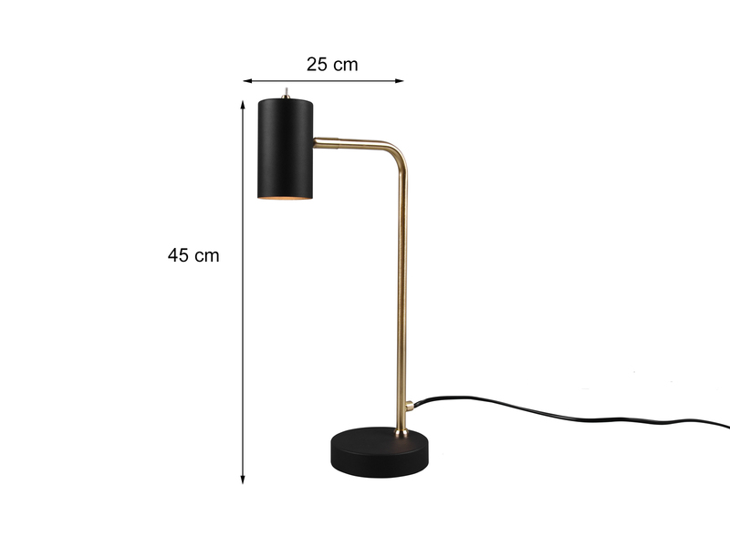 LED Schreibtischlampe in Messing / Schwarz matt, Spot schwenkbar, Höhe 45cm