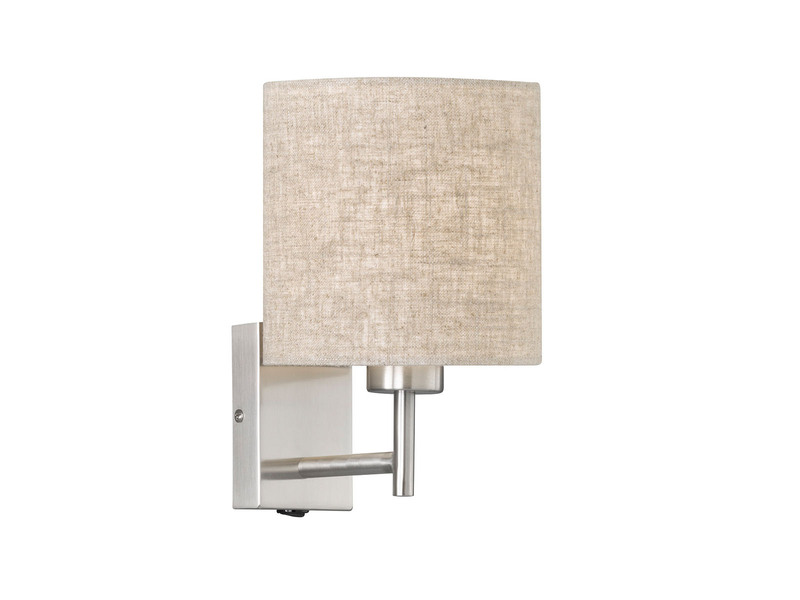 Kleine LED Wandleuchte mit Schalter, Silber & Stoffschirm Beige, Ø 16cm