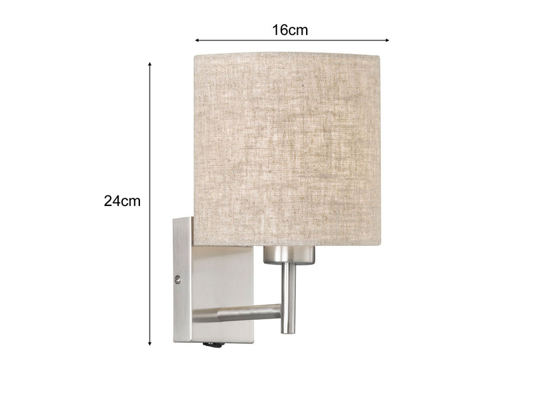 Kleine LED Wandleuchte mit Schalter, Silber & Stoffschirm Beige, Ø 16cm