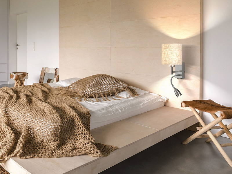 LED Wandleuchte mit Leselampe & Stoffschirm Beige, Höhe 24cm