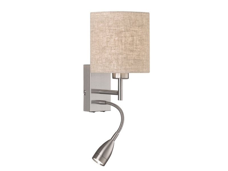 Kleine LED Wandleuchte mit Leselampe & Schalter, Silber & Stoff Beige, Ø 16cm