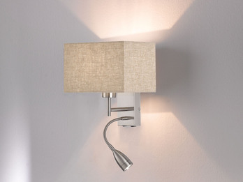 Wandleuchte DREAM mit LED Leselampe & Stoffschirm Beige, Höhe 38cm