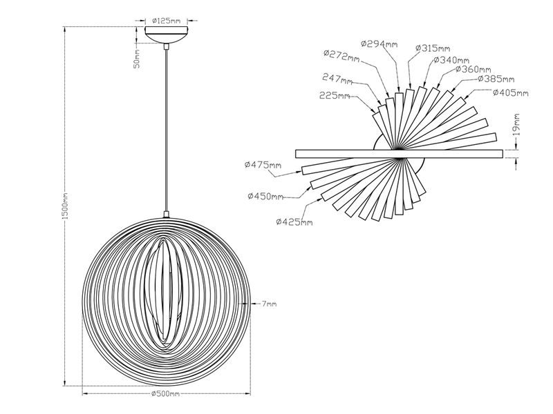 LED Pendelleuchte 1-flammig Naturholz Braun Holzlamellen, Ø 50cm