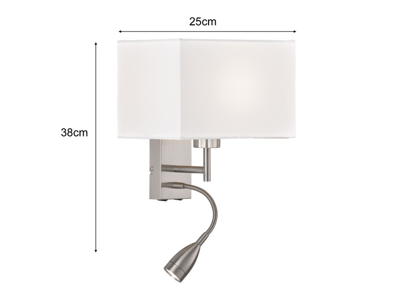 Kleine LED Wandlampe mit Leselampe & Stoffschirm Weiß eckig 25cm