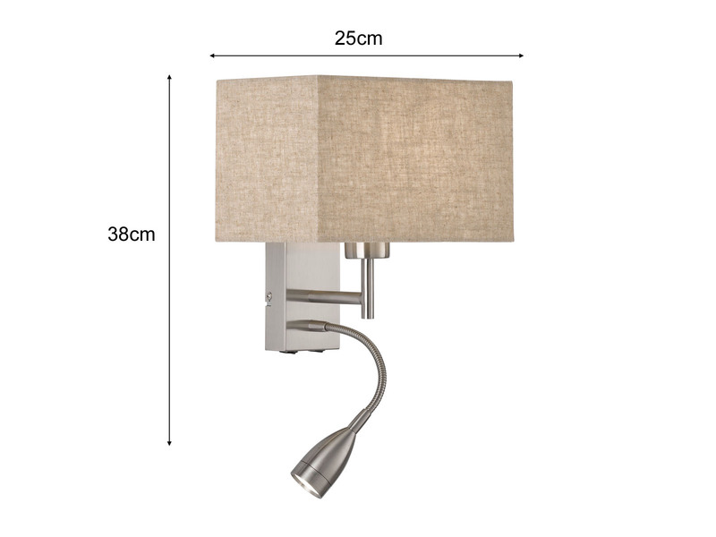 Kleine LED Wandlampe mit Leselampe & Stoffschirm Beige eckig 25cm