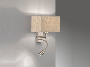 LED Wandlampe mit Leselampe & Stoffschirm Beige eckig, Höhe 38cm