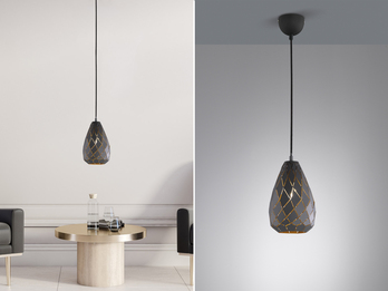 Pendelleuchte ONYX Lasercut Muster geometrisch Anthrazit innen Gold, Ø 15cm