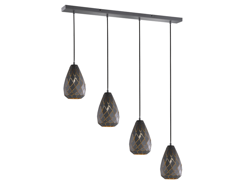 Pendelleuchte ONYX 4 flammig mit Lasercut Muster Anthrazit innen Gold, B: 90cm