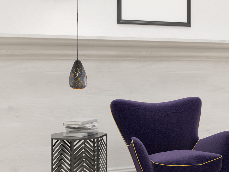 LED Pendelleuchte mit Lasercut Muster geometrisch Anthrazit innen Gold, Ø 15cm