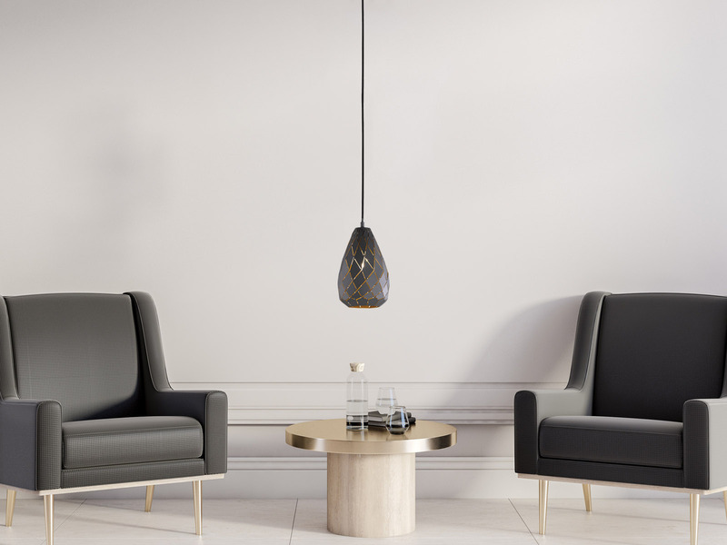 LED Pendelleuchte mit Lasercut Muster geometrisch Anthrazit innen Gold, Ø 15cm