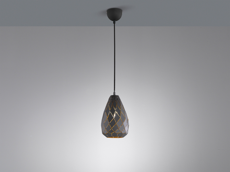 LED Pendelleuchte mit Lasercut Muster geometrisch Anthrazit innen Gold, Ø 15cm