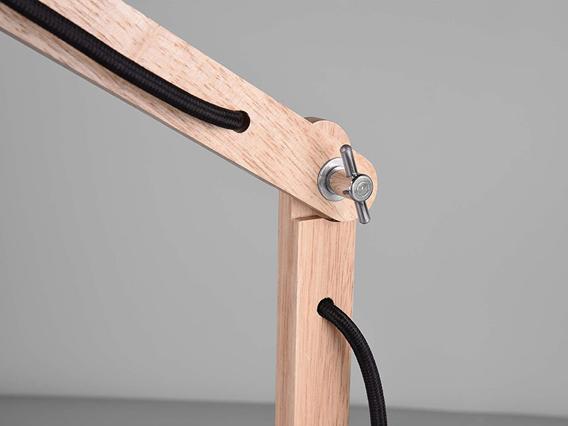 Schreibtischleuchte KIMI mit Holz & Metall Lampenschirm Schwarz, Höhe 50cm