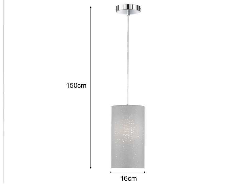 LED Hängelampe 1 flammig dimmbar mit Dekor Stoffschirm Zylinder Grau Ø 16cm