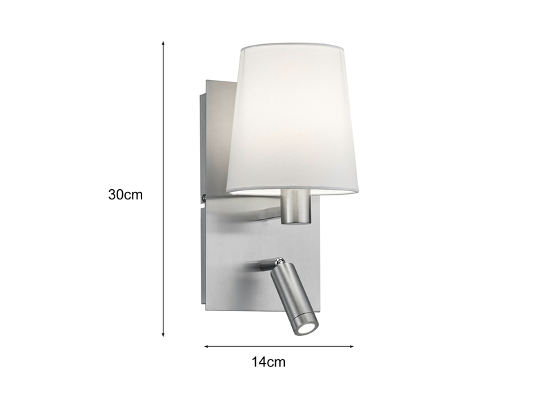 Wandleuchte mit Schalter, Leselampe & Stoffschirm Weiß mit E14 LED, Höhe 31cm