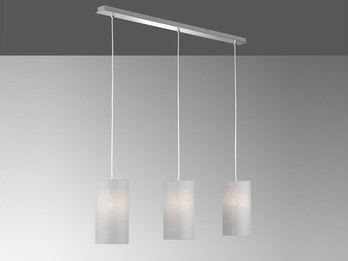 LED Pendelleuchte 3 flammig mit Dekor Stoffschirmen Zylinder Grau, Breite 110cm