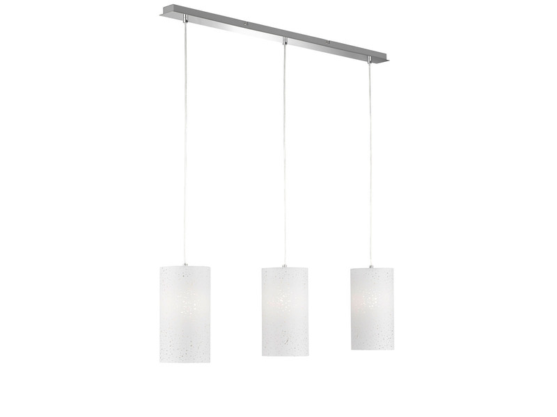 LED Pendelleuchte 3 flammig mit Dekor Stoffschirmen Zylinder Weiß, Breite 110cm