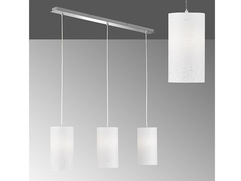 LED Pendelleuchte 3 flammig mit Dekor Stoffschirmen Zylinder Weiß, Breite 110cm