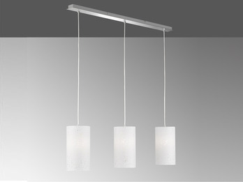 LED Pendelleuchte 3 flammig mit Dekor Stoffschirmen Zylinder Weiß, Breite 110cm