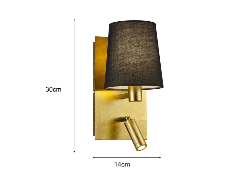 LED Wandleuchte Gold mit schwenkbarem Leselicht & Stoffschirm rund Schwarz