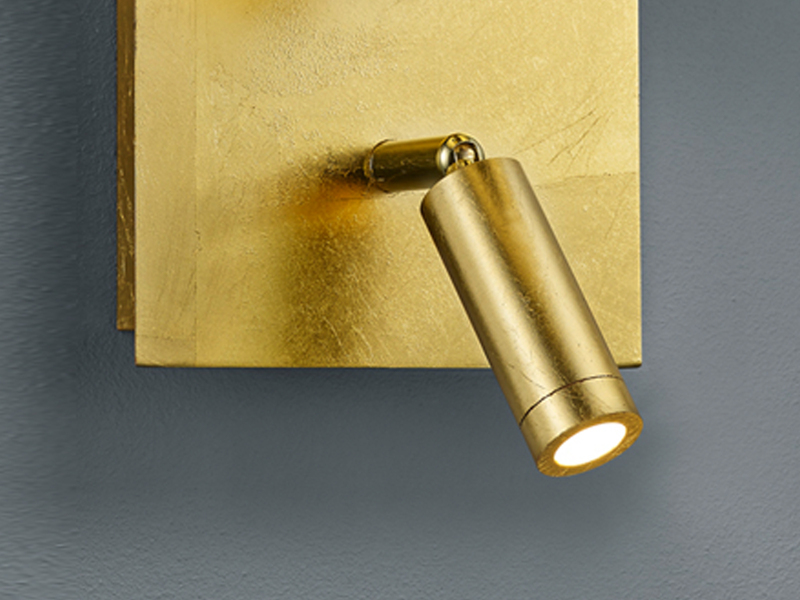 LED Wandleuchte Gold mit schwenkbarem Leselicht & Stoffschirm rund Schwarz